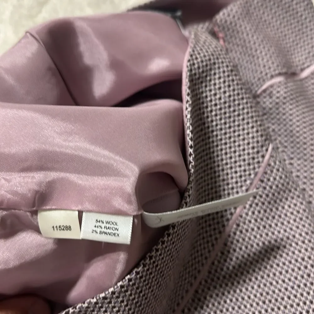 Ann Taylor 8 Burgundy Mauve Pink Wool Blend Satin Trim Fitted A-Line Skirt